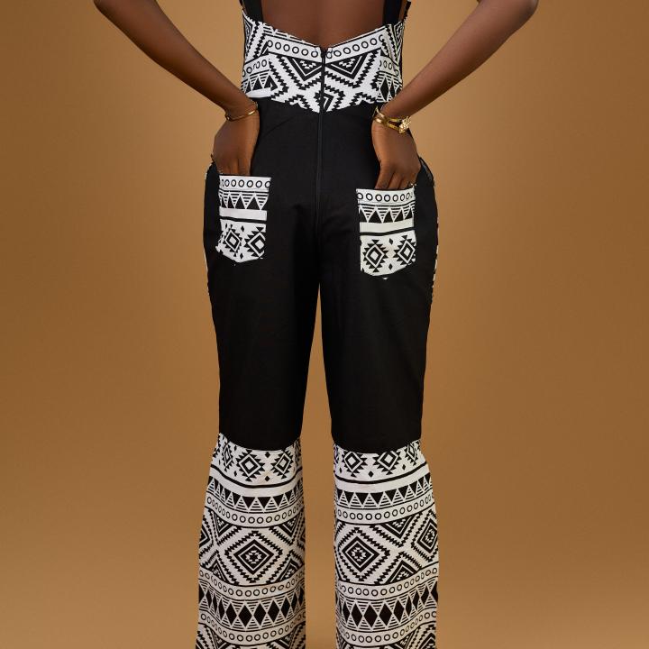 Ndebele Piece – Corset-Style Dungarees with Afrocentric Geometry